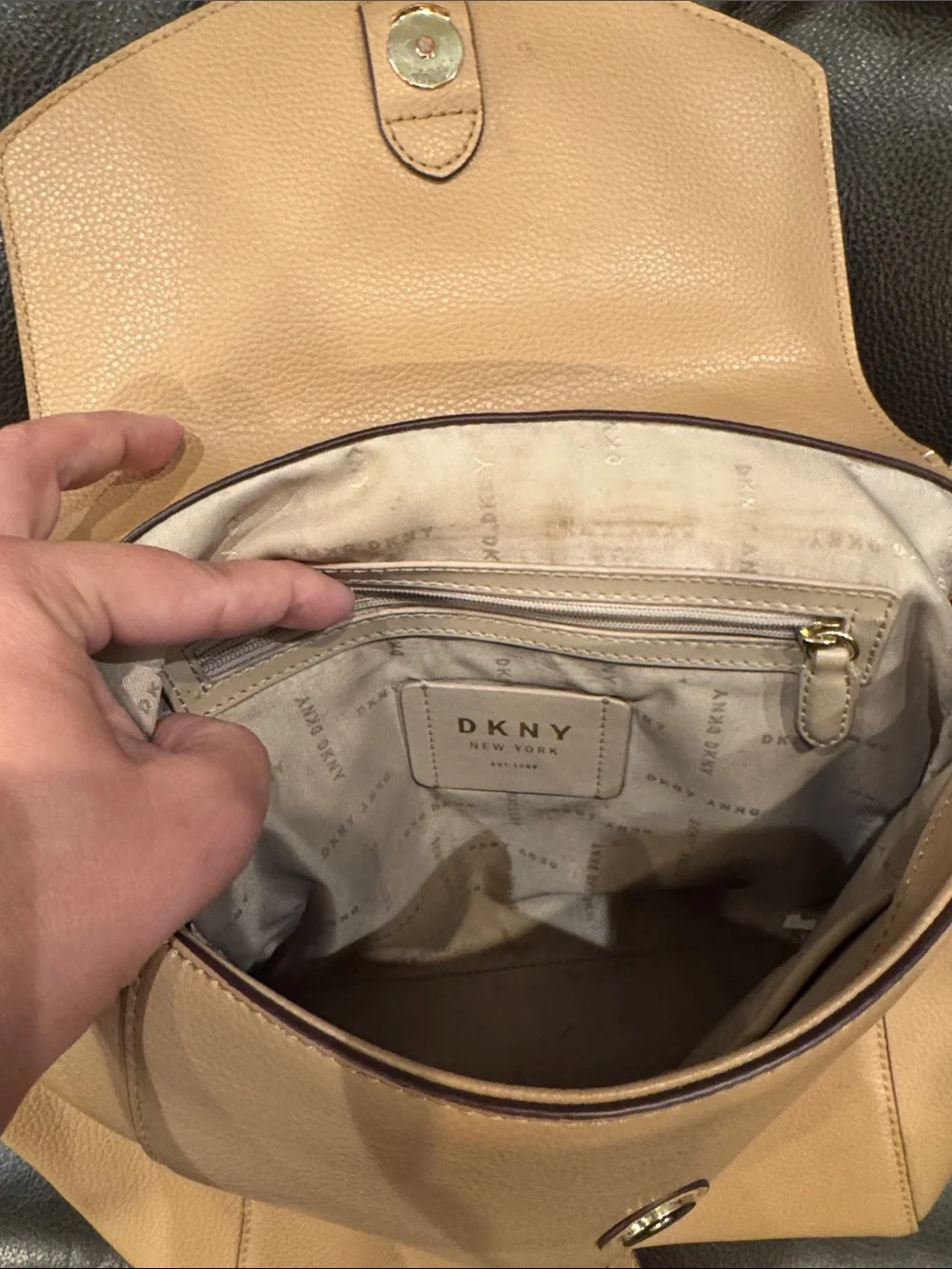 DKNY Tan Beige Pebbled Leather Top-Handle backpack Bag